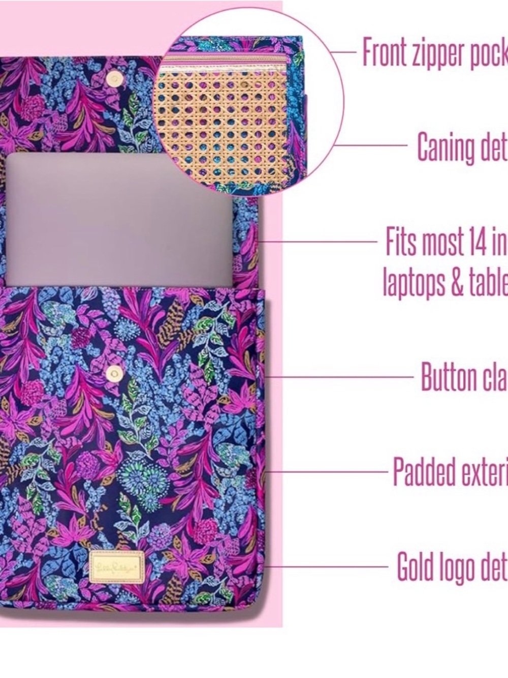 Floral Padded Laptop Sleeve with Gold Logo